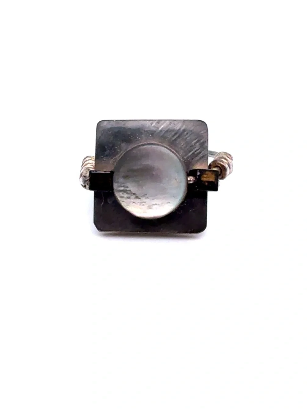 Geometric Square Ring‎ with Round Accent - Gunmetal and Silver Tones